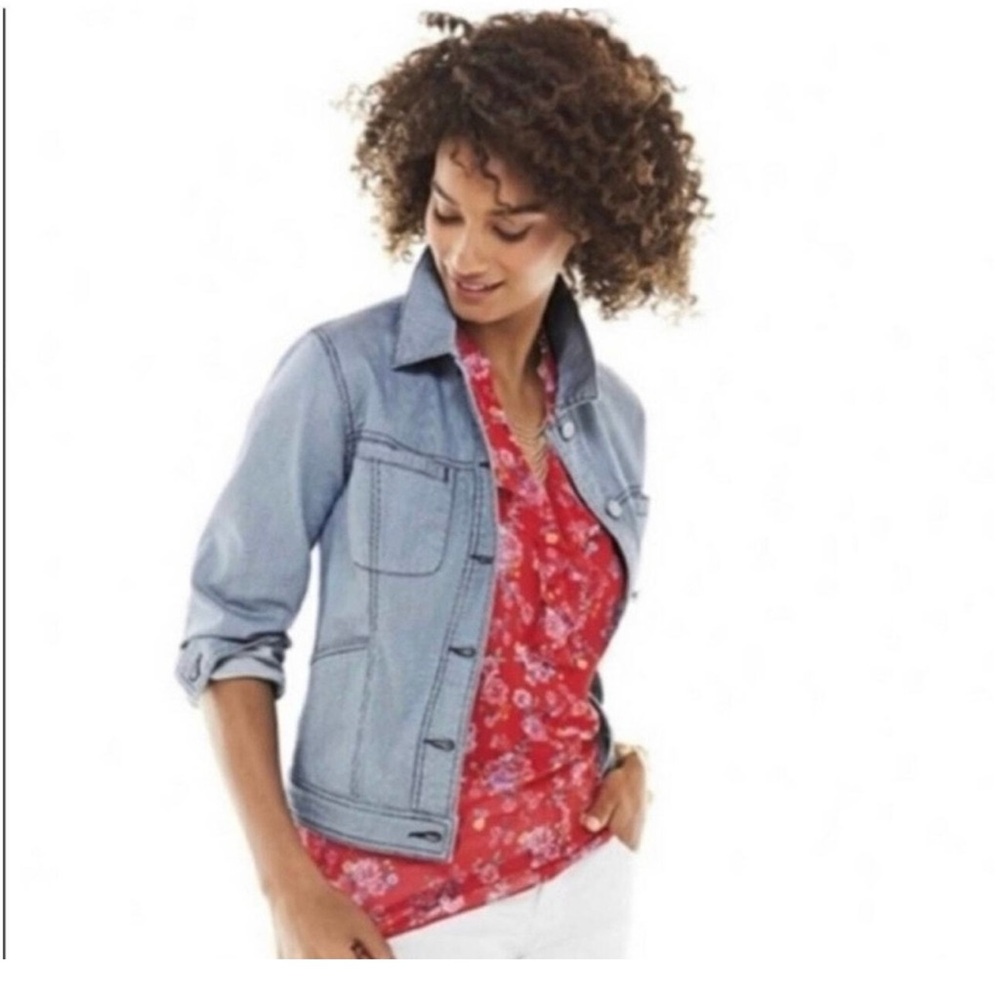 CAbi Red Floral Ruffle Crush Blouse